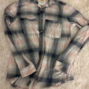 C.C Women’s Casual Pink and Black Plaid Shirt